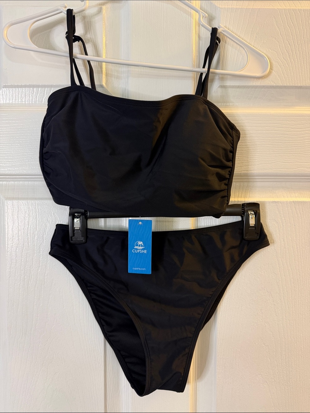 Cupshe Black Bandeau High-Waist Two-Piece Bikini
